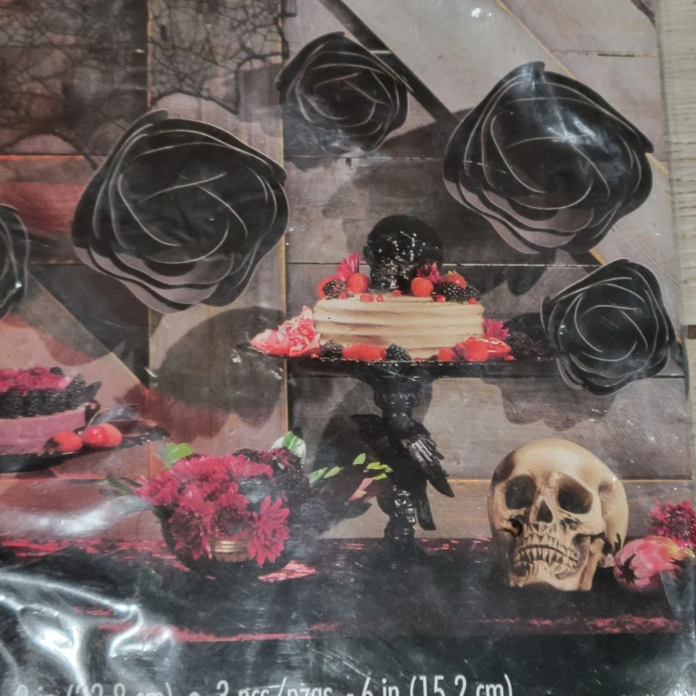 Paper Roses black Halloween decorations DIY Goth floral NWT